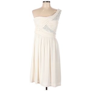 Max & Cleo Emily Cocktail Dress Size 10 White Silver Sequins One Shoulder NEW